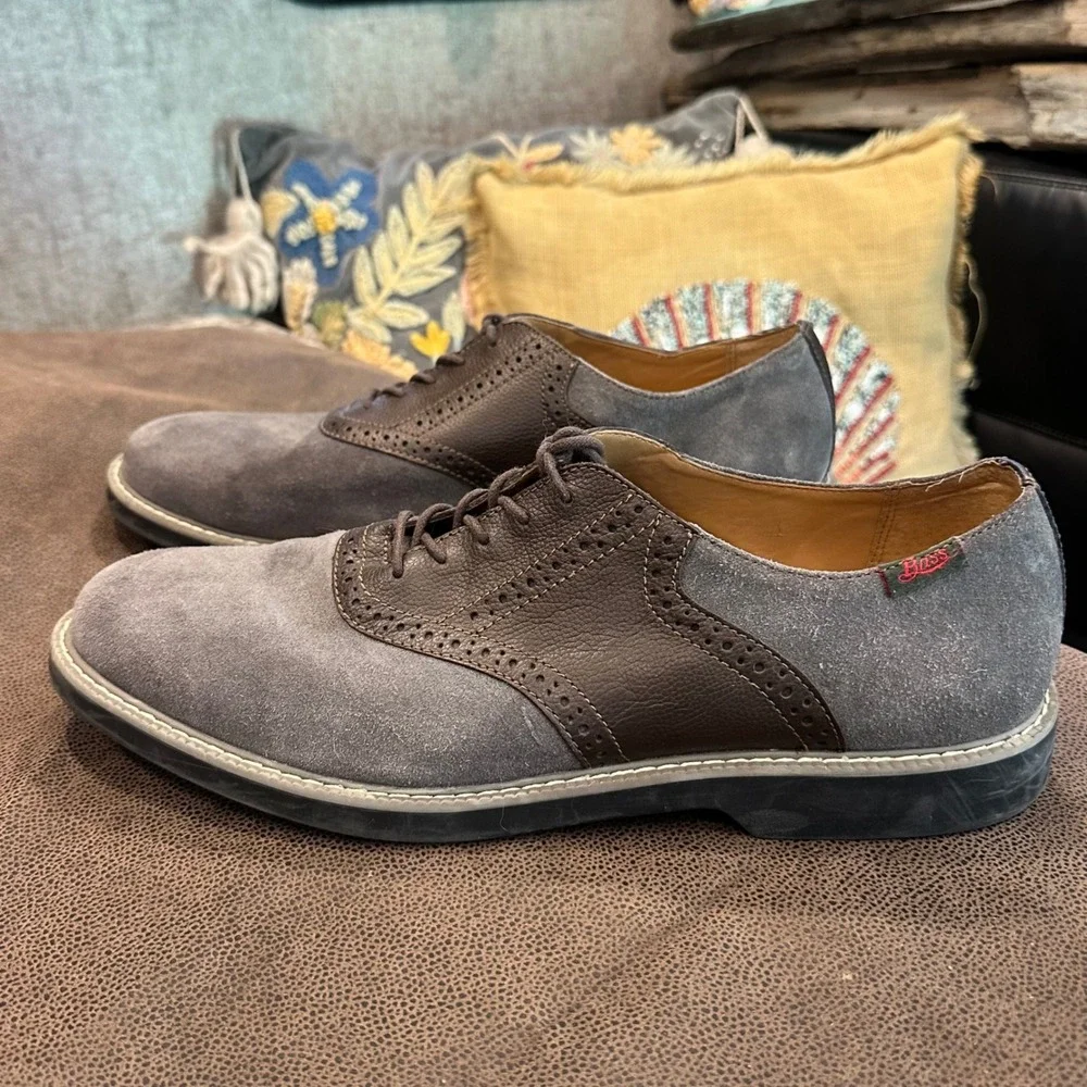 GH Bass Pasadena Saddle Shoes Mens 12M Grey Suede Brown Leather Oxford 0401-1295